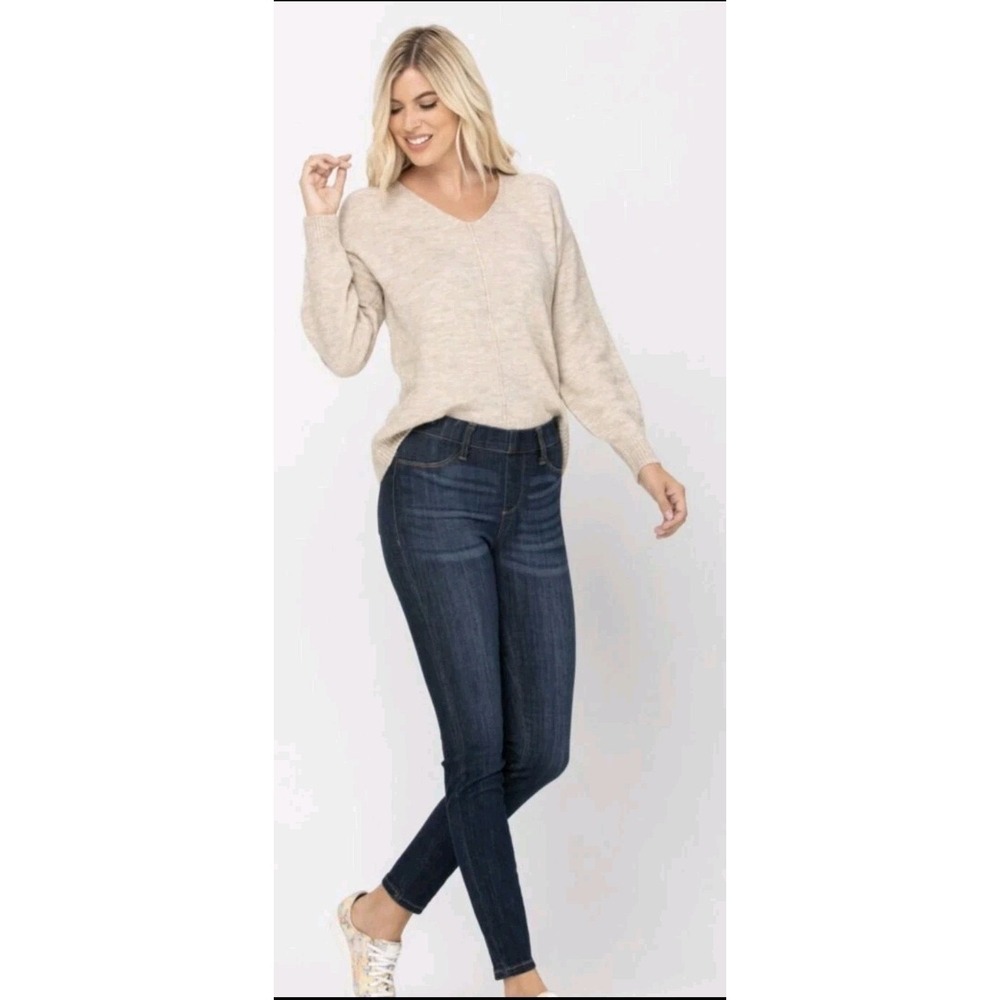 JUDY BLUE Skinny Fit Pull On Elastic Waist Dark Wash Jeans, Size 15/32 JB8846
